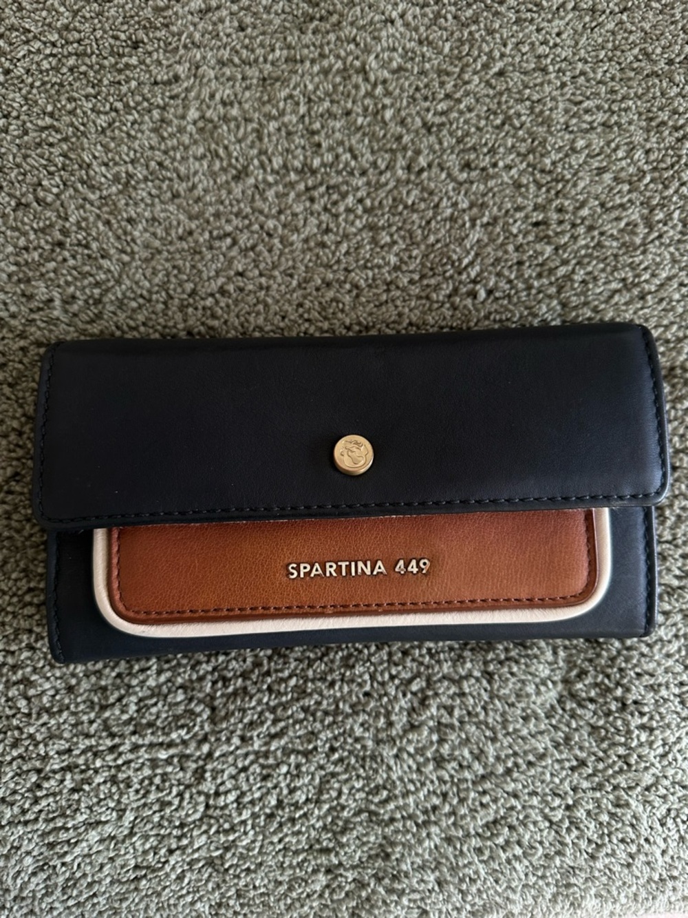 Spartina 449 Beige Canvas Trifold Wallet with Gold Hardware